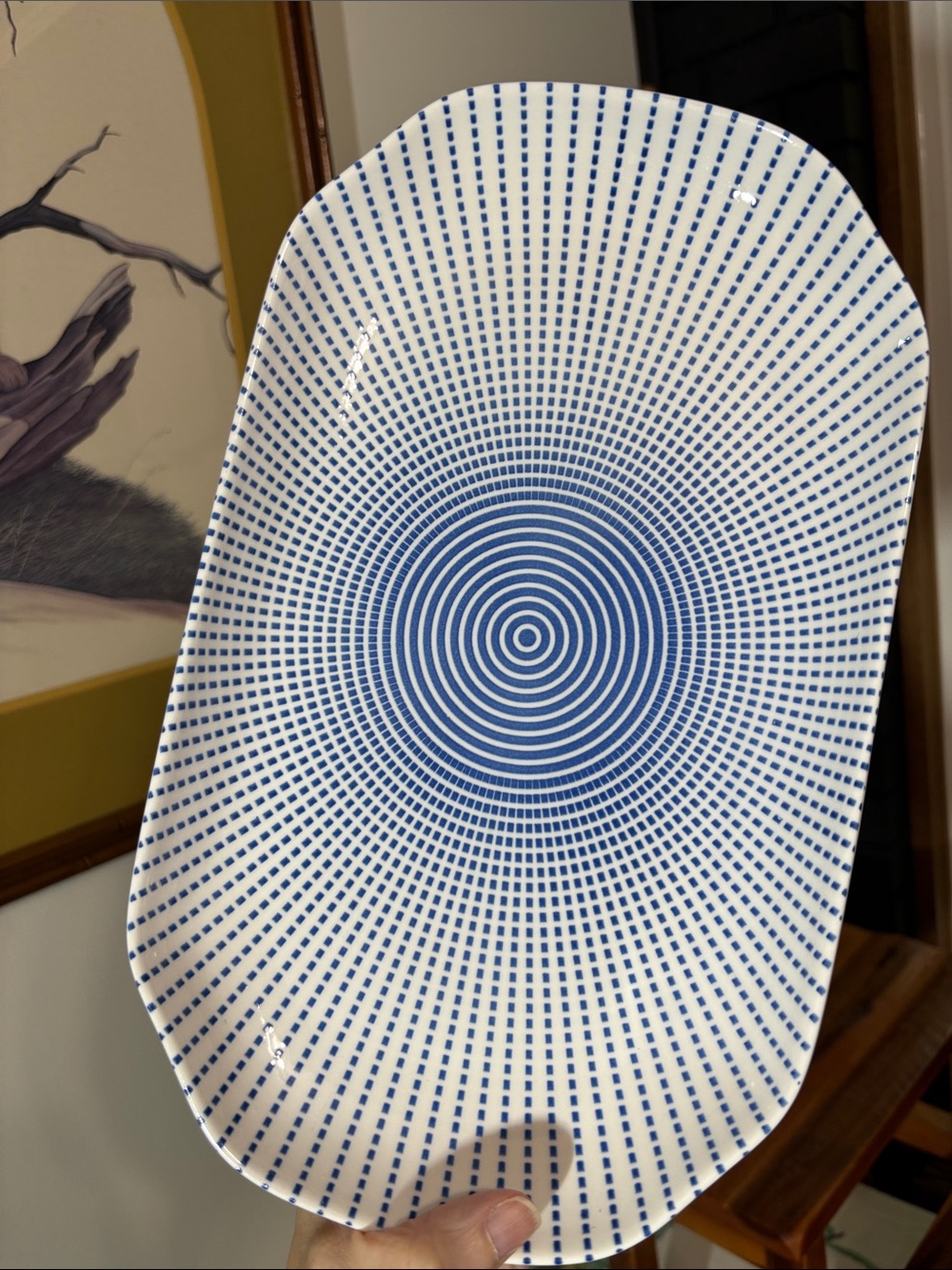 Porcelain Tray Blue and White circles and lines MCM / retro vibes small platter